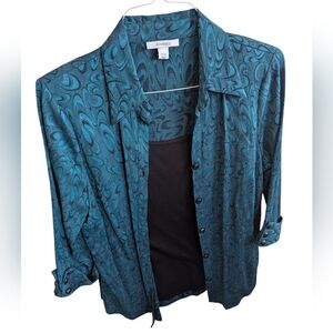 Dressbarn Teal and Black Patterned Blouse